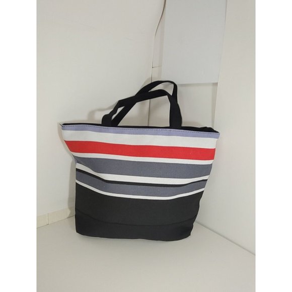 Shoppers Tote Bag Stripe Multicolor Black Red Shoulder BEACH Bag - Stylish - Picture 5 of 12